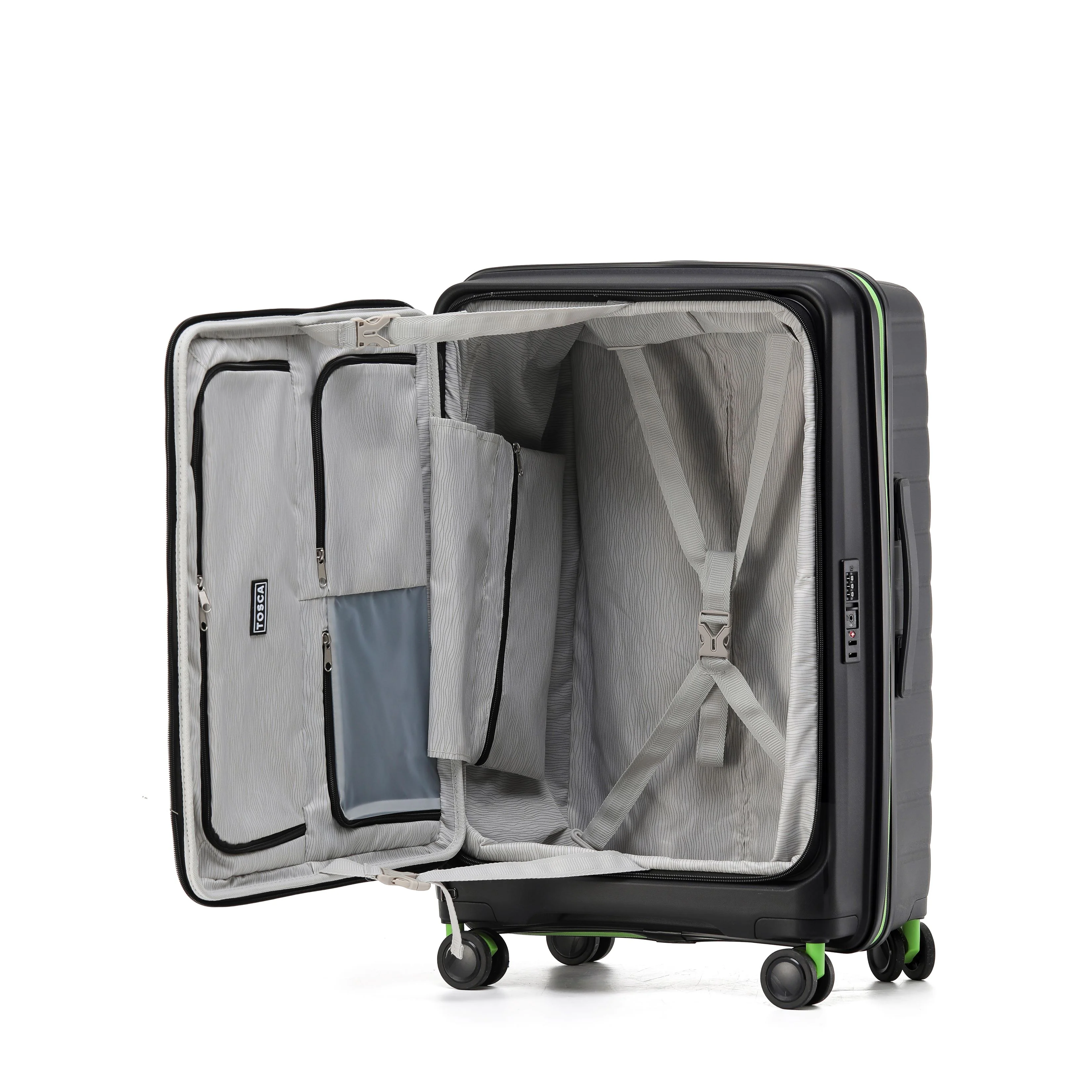 Tosca Cruiser Collection polypropylene front access trolley case TCA875A Black-Lime trim - Image 2