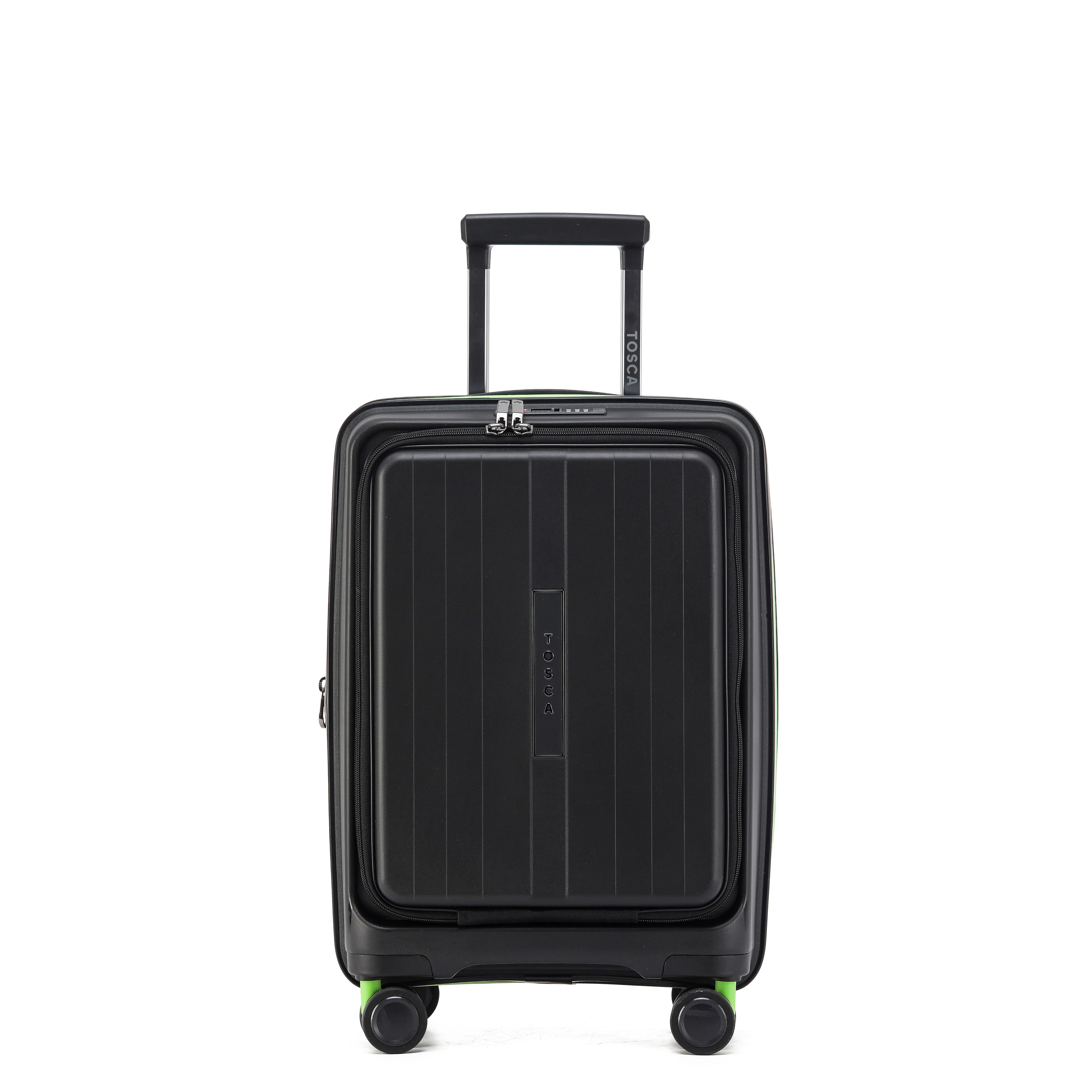 Tosca Cruiser Collection polypropylene front access trolley case set 77cm/67cm/54 TCA875-Full set Black-lime green trims - Image 5