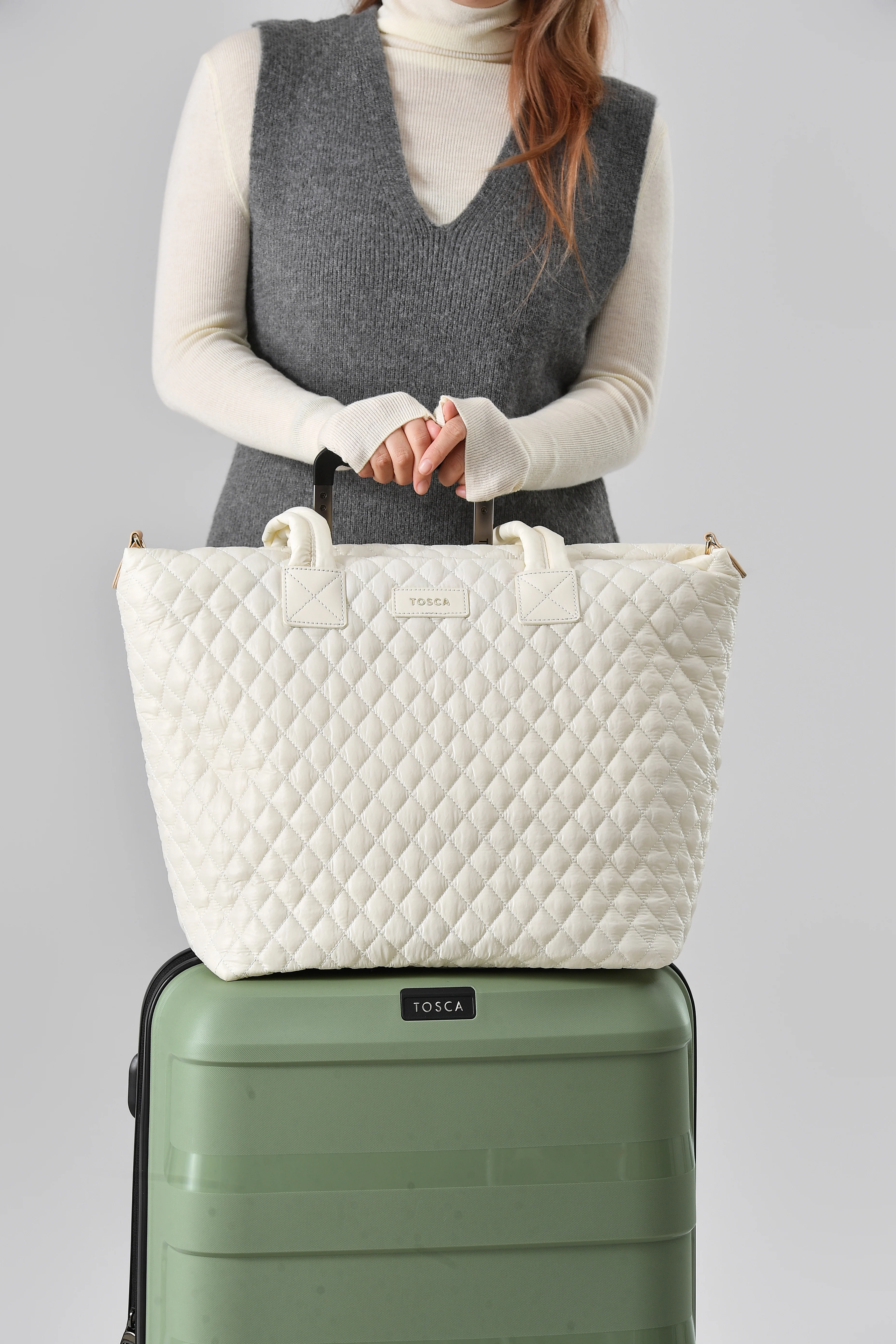 Tosca Metro Collection fashion quilted large travel tote MET980-Mushroom - Image 5
