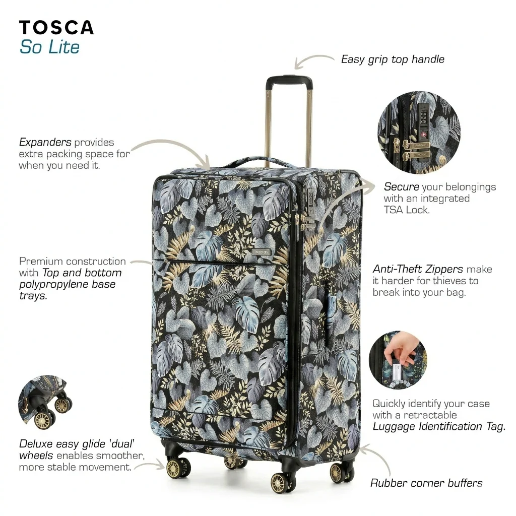 Tosca So-Lite 4.0 Collection 79cm Softside checked four wheel trolley case AIR5055A-Golden Palms - Image 5