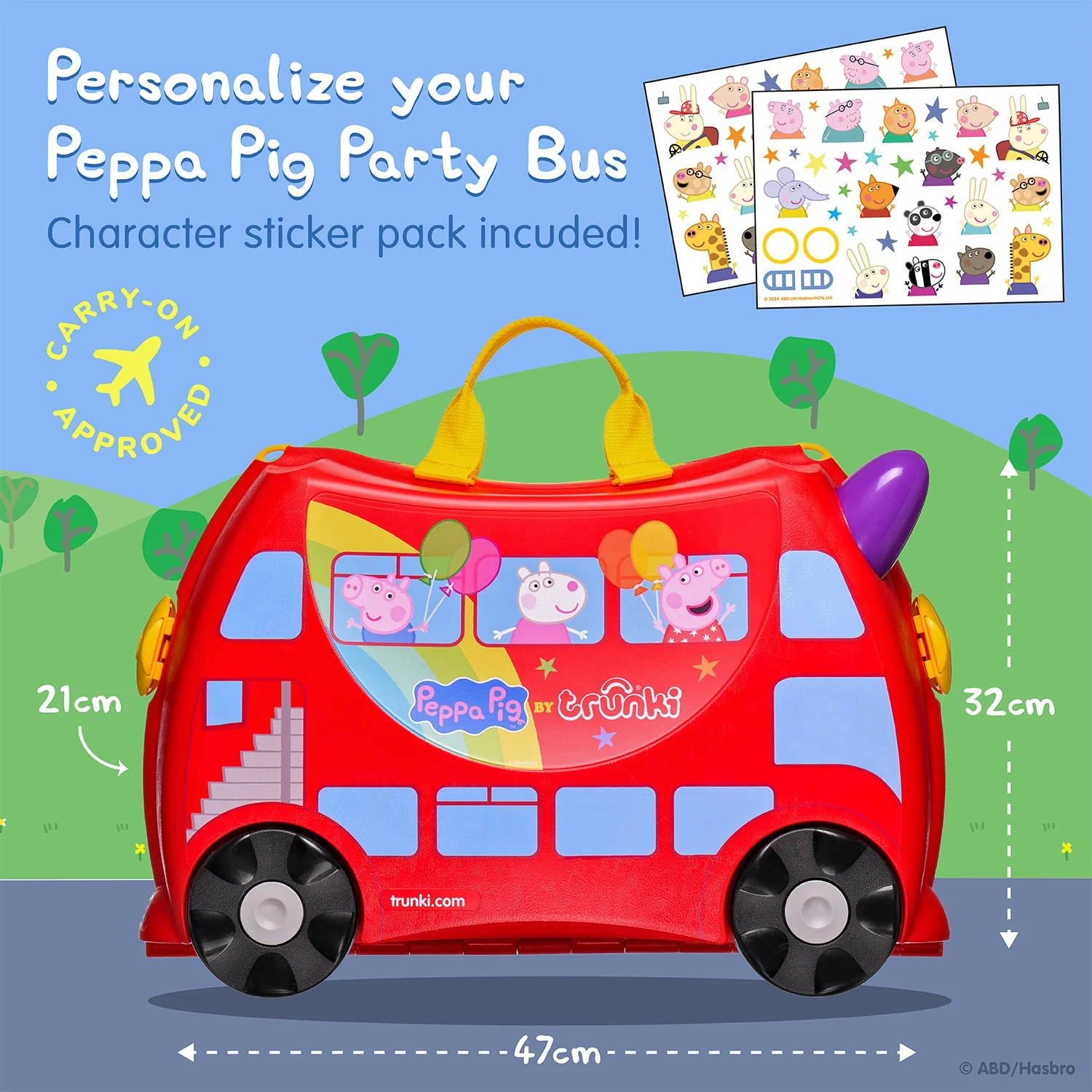 TRUNKI Kids ride-on hard side carry on suitcase T0641 Peppas Arty Bus - Image 3